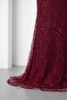 Women's Burgundy Square Neck Long Sleeve Beaded Evening Dress - 4