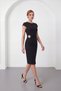 Women's Black Short Sleeve Midi Dress with Gold Accessory Detail - 4