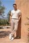 Baruchel Pleated Baggy Fit Fabric Men's Trousers - Beige - 6