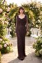 Women's Brown Long Sleeve Beaded Evening Dress - 5