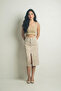 Women's Cotton Casual Slit Leopard Beige Midi Denim Skirt - 7
