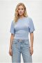 Women's Zoe Fitted Crew Neck Short Sleeve Blue Knitted Blouse - 4