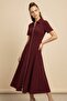 Women's Short Sleeve Double Zipper Midi Length Collared Modal Dress - 7