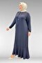 62006 Plus Size Combed Cotton Dress with Frill Detail on the Front - Dark Navy Blue - 6