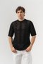Meshgrid Knit Square Patterned Crew Neck Knitwear T-Shirt - 4