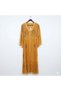 Gold Embroidered Bohemian Maxi Dress – Authentic Long Dress with V-Neck and Tassels - 5