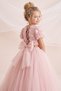 Girl's Rose Tulle Princess Dress with Back Detail and Bow, Birthday Party Graduation Dress, Ages 6-10 - 5