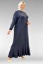 62006 Plus Size Combed Cotton Dress with Frill Detail on the Front - Dark Navy Blue - 5