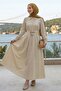 Double Buckle Belted Beige Dress - 5