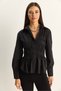 Women's Black Asymmetrical Gathered Detailed Elastic Waist Formed Buttoned Poplin Shirt 0998 60286161 - 2