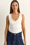 Women's Ecru V-Neck Flexible Blouse with Bead Accessories Öb261023 60286170 - 2