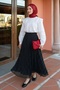 Flared Polka Dot Black Chiffon Skirt - 2