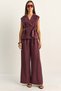 Women's Plum Double Breasted Collar Belted Classic Vest High Waist Palazzo Trousers Modal Suit 9418 60286159