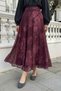 Flared Soft Floral Burgundy Chiffon Skirt - 2