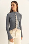 Women's Gray Lace Detailed Half Turtleneck Buttoned Ribbed Knitwear Cardigan Th261017 60286169 - 2