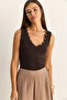 Women's Coffee Bead Accessory V-Neck Stretchy Blouse Öb261023 60286170 - 2