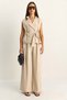 Women's Beige Double Breasted Collar Belted Classic Vest High Waist Palazzo Trousers Modal Suit 9418 60286159 - 2