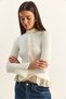 Women's Ecru Lace Detailed Half Turtleneck Buttoned Ribbed Knitwear Cardigan Th261017 60286169 - 4