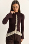 Women's Bitter Coffee Lace Detailed Half Turtleneck Buttoned Ribbed Knitwear Cardigan Th261017 60286169 - 4