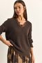 Women's Bitter Brown V Y Aka Lace Detailed Knitwear Sweater Tk261018 60286166