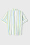 Women's Blue Single Pocket Striped Short Sleeve Shirt - 2