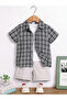 Boys Checked Short Sleeve Shirt and T-Shirt with Shorts Set