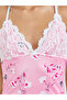 Pink Floral Print Slip with Lace Detail and Brief - 3