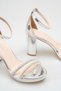 Silver Color Stone-Embellished Platform Heeled Evening Dress Sandals Women's Ankle Strap Stylish Evening Shoes - 3