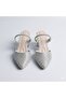 (Öz Maçan) Women's Closed Toe Thick Heeled Shoes with Drop Stone Detail Silver