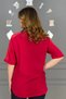 Women's red washed organic cotton linen fabric tunic shirt with mesh shoulder and pocket detail, elbow sleeve. - 3