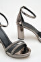 Platinum Color Stone Platform Heeled Evening Dress Sandals Women's Ankle Strap Stylish Evening Shoes - 3