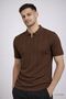 Brown Polo Collar Half Zipper Men's T-Shirt - 7
