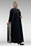 42003 Plus Size Sandy-Chiffon Dress with Stone Detail - Black