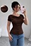 Degaje Collar Draped Gathered Detailed Slim Fit Stretch Fabric Women's Blouse 04