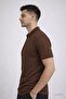 Brown Polo Collar Half Zipper Men's T-Shirt - 3