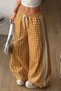 Prep Yellow Striped Stripe Detailed Plaid Pattern Printed Loose Fit Elastic Waist Lace-Up Sweatpants