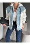 White Denim Patchwork Hooded Design Jacket - 8