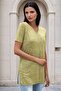 Women's Pistachio Green Long Slit Textured V-Neck Basic T-Shirt 650-2197120