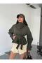 Mock Neck Belted Short Trench Coat - 3