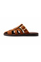 Loren Tan Suede Gold Belt Detailed Flat Sole Women's Slippers - 2