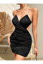 Black Chain Strap Backless Draped Mini Dress
