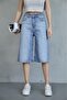 Women's Light Blue Color 34_2 Maxi Length Loose Cut 100% Koton Denim Bermuda Shorts