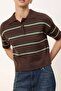 Striped Polo Collar Half Placket Buttoned Knitwear Blouse Ss26Bz0148