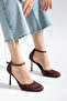 Women's Burgundy High Heel Round Toe Heeled Shoes - 2