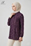 Women's Purple Plus Size Stripe Patterned High Collar Hijab Tunic Shirt - 2