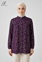 Women's Purple Plus Size Stripe Patterned High Collar Hijab Tunic Shirt