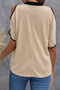 New Season Women's Short Sleeve V-Neck Imported Crepe Blouse with Color Detail - 4