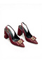 Women's Burgundy Pointed Toe Thick Heel Open Back Heeled Shoes with Accessories - 3