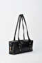 Women's Şebboy Black Design Border Lined Zipper Closure Baguette Handbag and Shoulder Bag