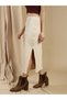 Beige Solid Side Slit Detail Pencil Midi Skirt - 3